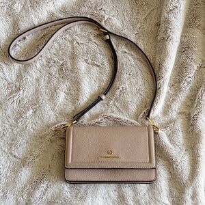 Michael Kors Pebbled Leather Crossbody Bag in Taupe/light pink